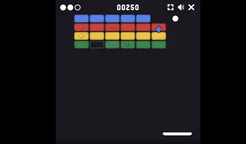 Google Block Breaker gameplay screenshot showing the paddle bouncing a ball into colored blocks